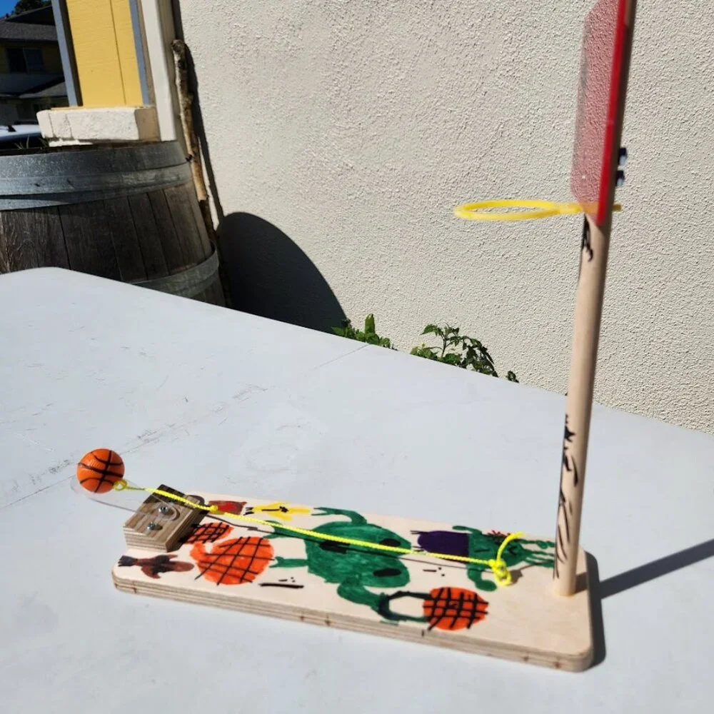 Handmade Wooden Tabletop Basketball Game Party Game Boardgame with Hand Drawn Ar
